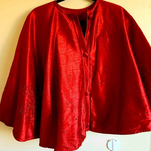 Women's Beautiful Bright Red Poncho - Free Size - Made in India - Picture 1 of 8